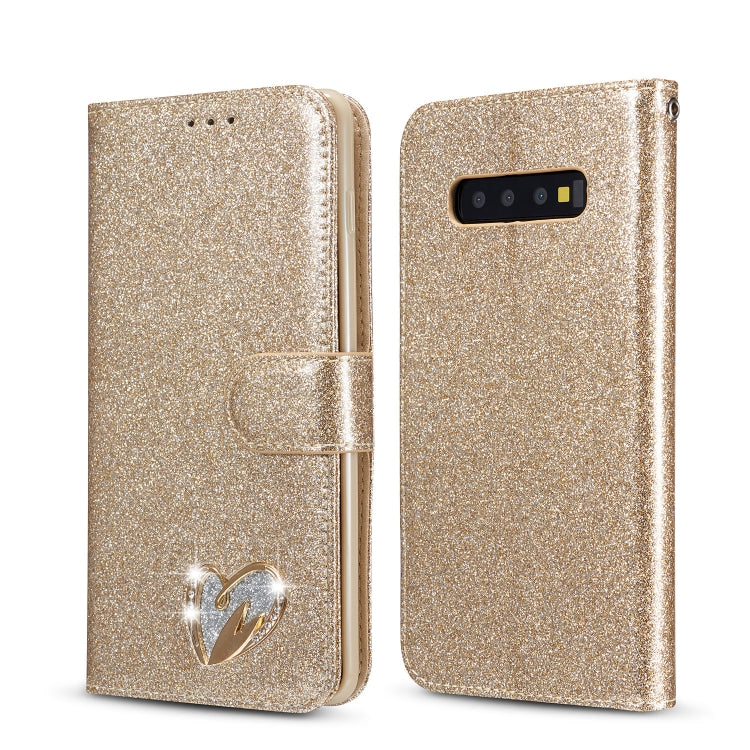 For Samsung Galaxy S10+ Glitter Powder Love Leather Phone Case