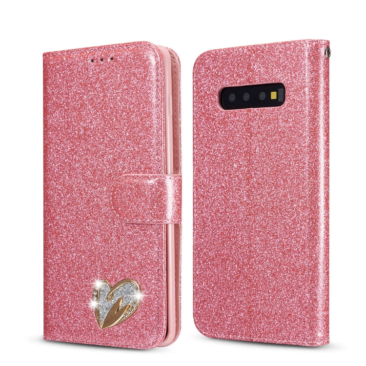 For Samsung Galaxy S10+ Glitter Powder Love Leather Phone Case