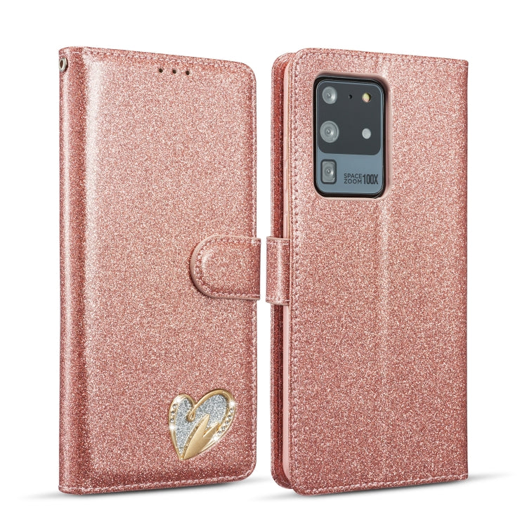 For Samsung Galaxy S20 UItra Glitter Powder Love Leather Phone Case