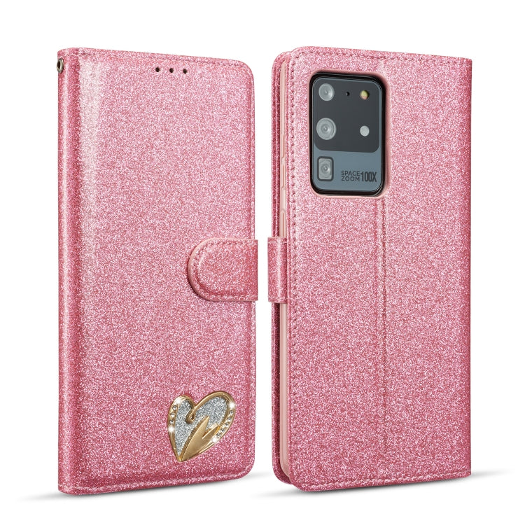 For Samsung Galaxy S20 UItra Glitter Powder Love Leather Phone Case