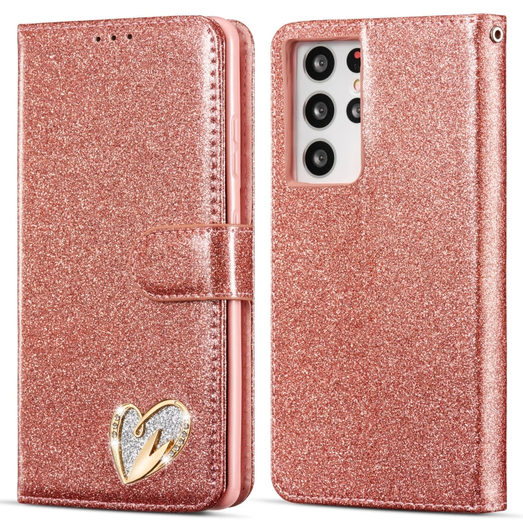 For Samsung Galaxy S21 Ultra 5G Glitter Powder Love Leather Phone Case
