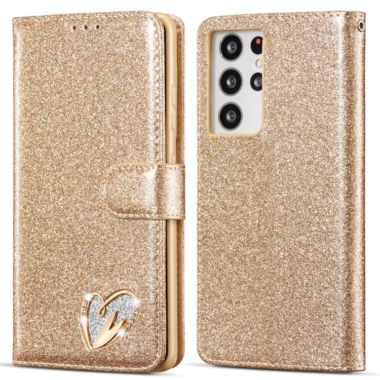 For Samsung Galaxy S21 Ultra 5G Glitter Powder Love Leather Phone Case