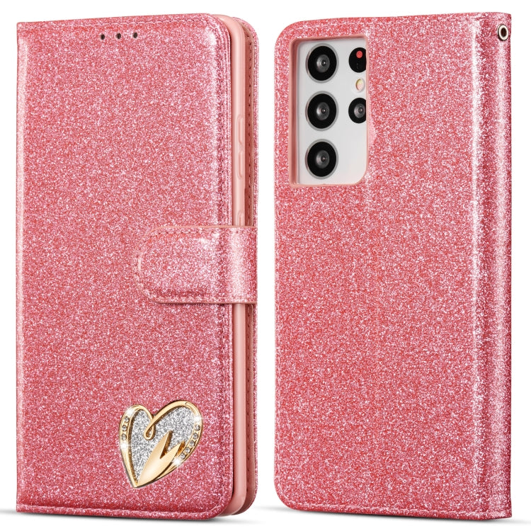 For Samsung Galaxy S21 Ultra 5G Glitter Powder Love Leather Phone Case