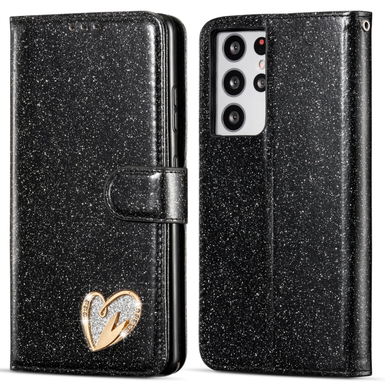 For Samsung Galaxy S21 Ultra 5G Glitter Powder Love Leather Phone Case