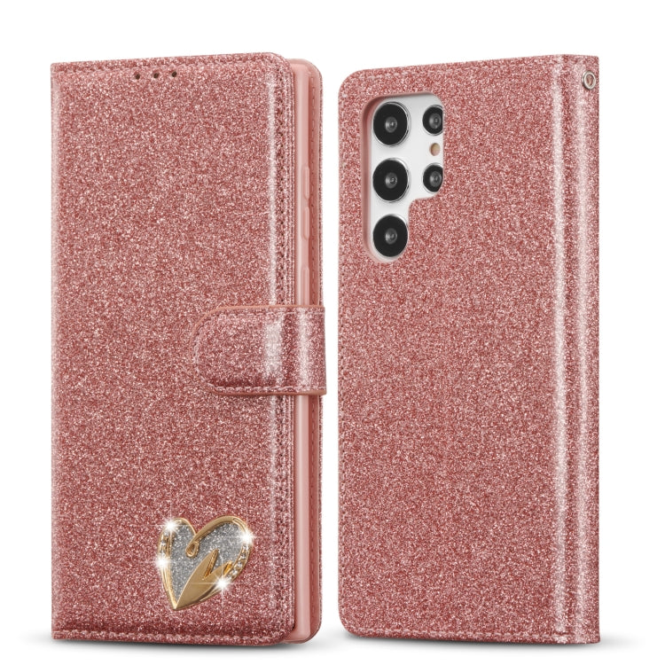 For Samsung Galaxy S22 5G Glitter Powder Love Leather Phone Case