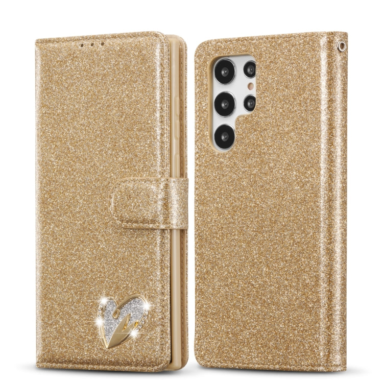 For Samsung Galaxy S22 5G Glitter Powder Love Leather Phone Case