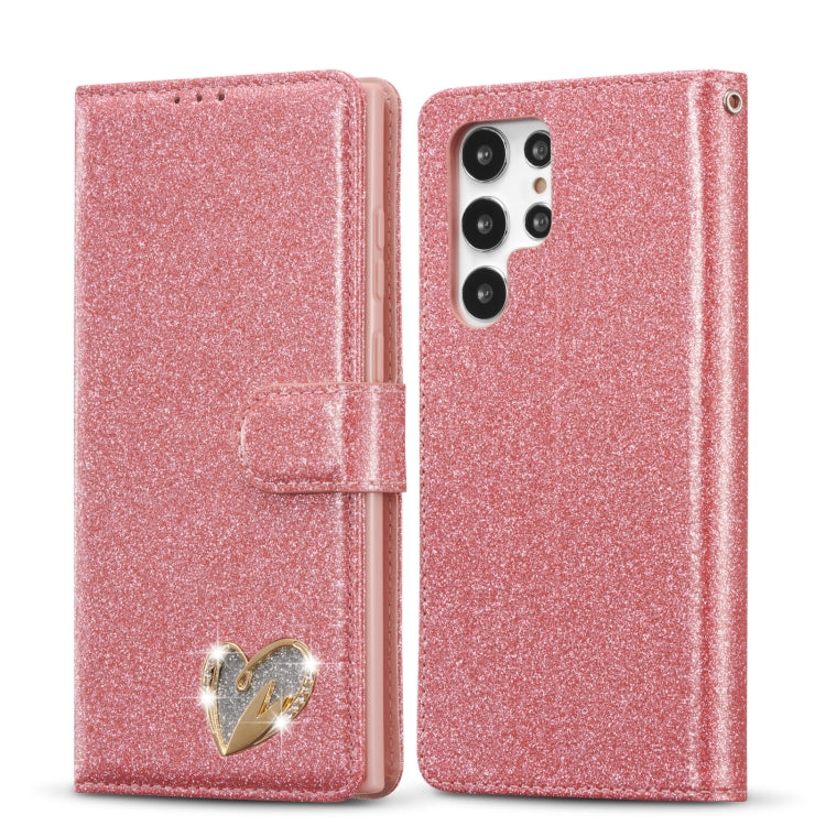 For Samsung Galaxy S22 5G Glitter Powder Love Leather Phone Case