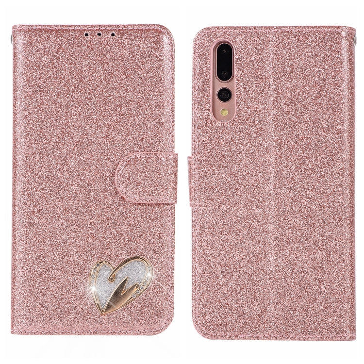 For Huawei P20 Pro Glitter Powder Love Leather Phone Case
