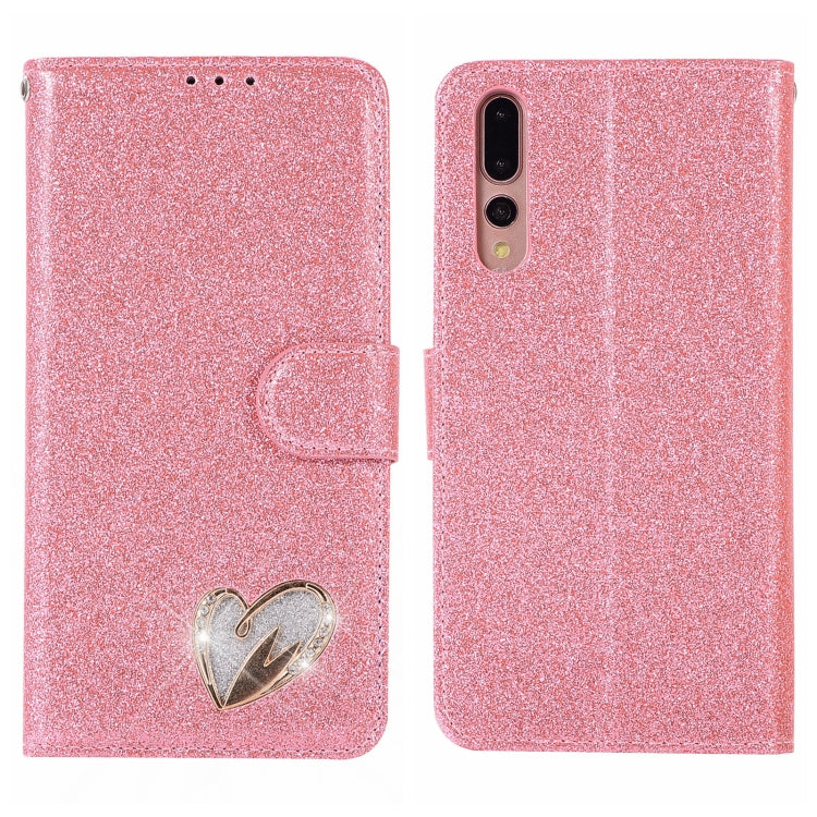 For Huawei P20 Pro Glitter Powder Love Leather Phone Case
