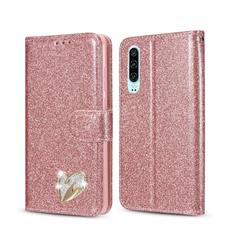 For Huawei P30 Glitter Powder Love Leather Phone Case