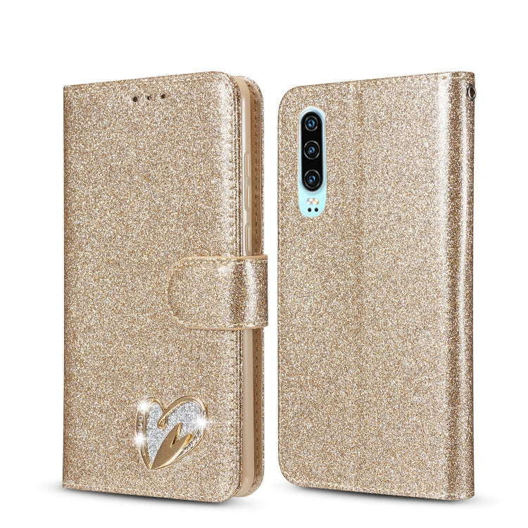 For Huawei P30 Glitter Powder Love Leather Phone Case