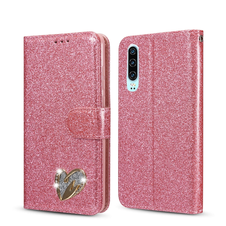 For Huawei P30 Glitter Powder Love Leather Phone Case