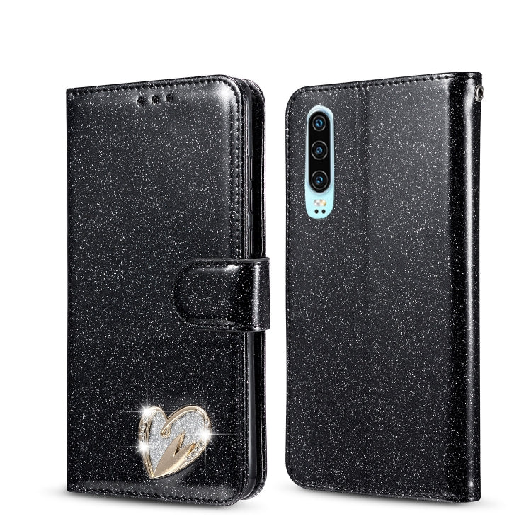 For Huawei P30 Glitter Powder Love Leather Phone Case