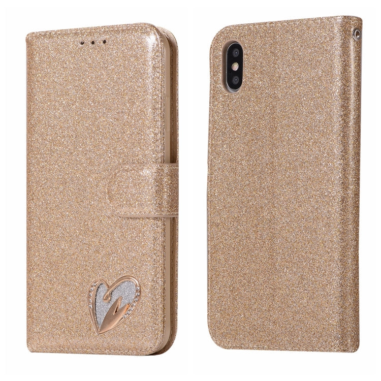 For iPhone XS Max Glitter Powder Love Leather Phone Case