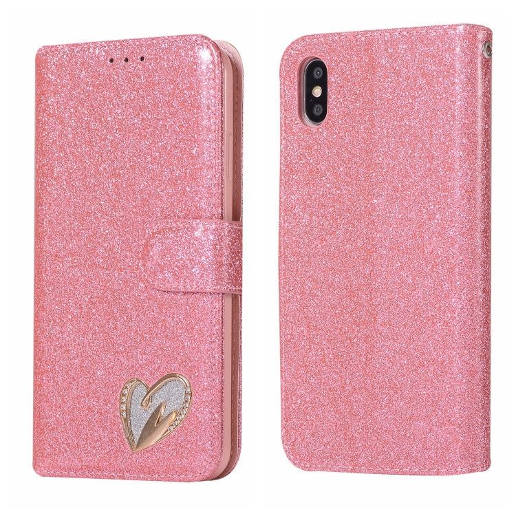 For iPhone XS Max Glitter Powder Love Leather Phone Case