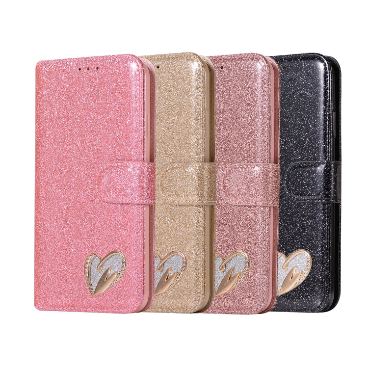 For iPhone XS Max Glitter Powder Love Leather Phone Case