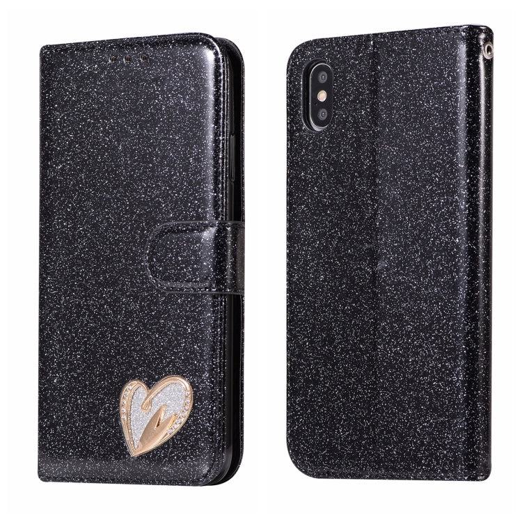 For iPhone XS Max Glitter Powder Love Leather Phone Case