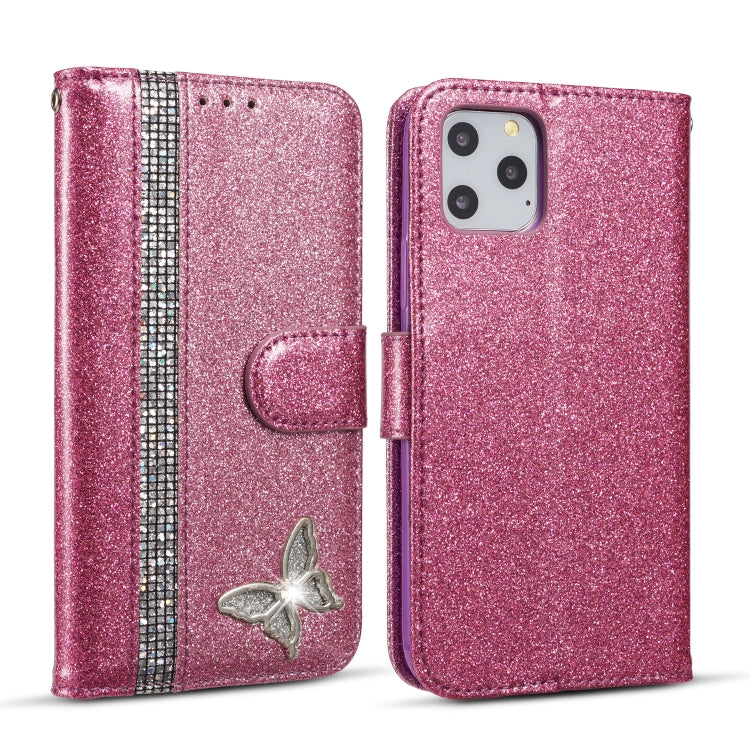 For iPhone 11 Pro Glitter Powder Butterfly Leather Phone Case
