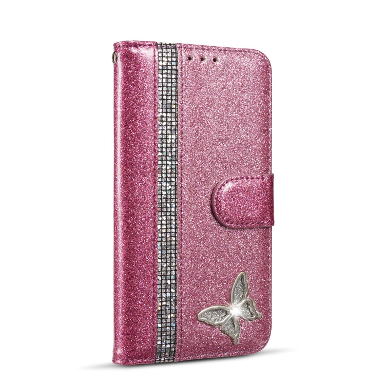 For iPhone 11 Pro Glitter Powder Butterfly Leather Phone Case