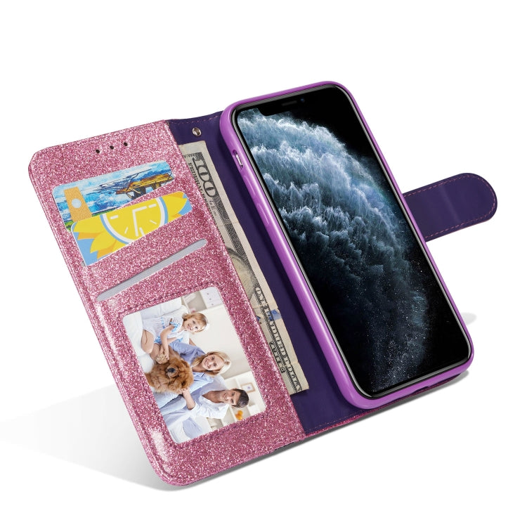 For iPhone 11 Pro Glitter Powder Butterfly Leather Phone Case