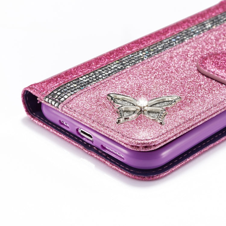 For iPhone 11 Pro Glitter Powder Butterfly Leather Phone Case