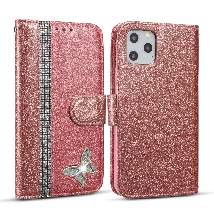 For iPhone 11 Pro Glitter Powder Butterfly Leather Phone Case