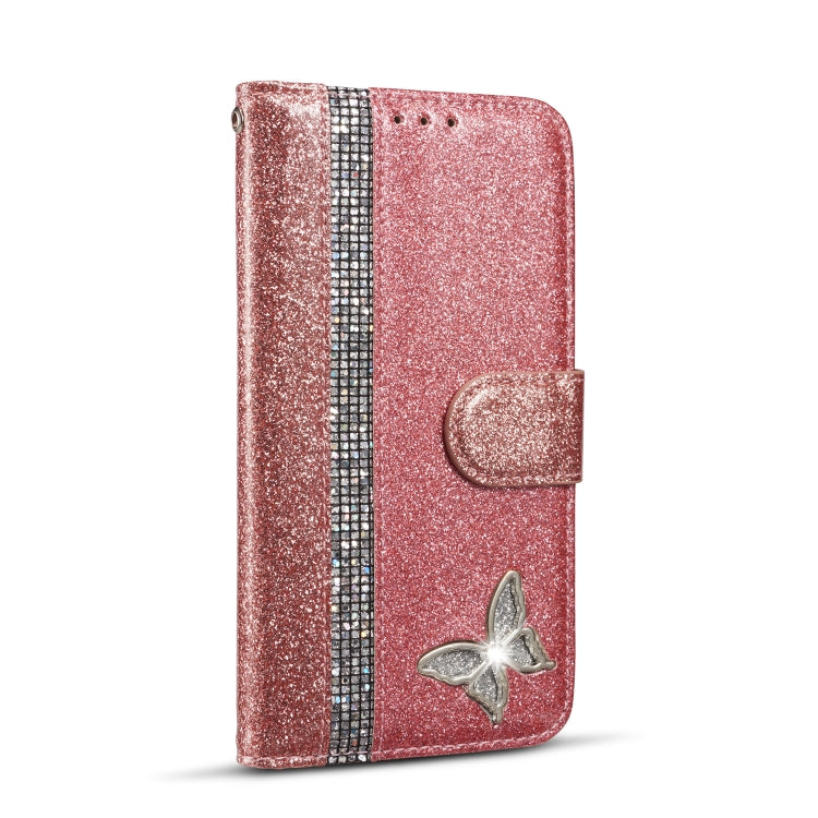 For iPhone 11 Pro Glitter Powder Butterfly Leather Phone Case