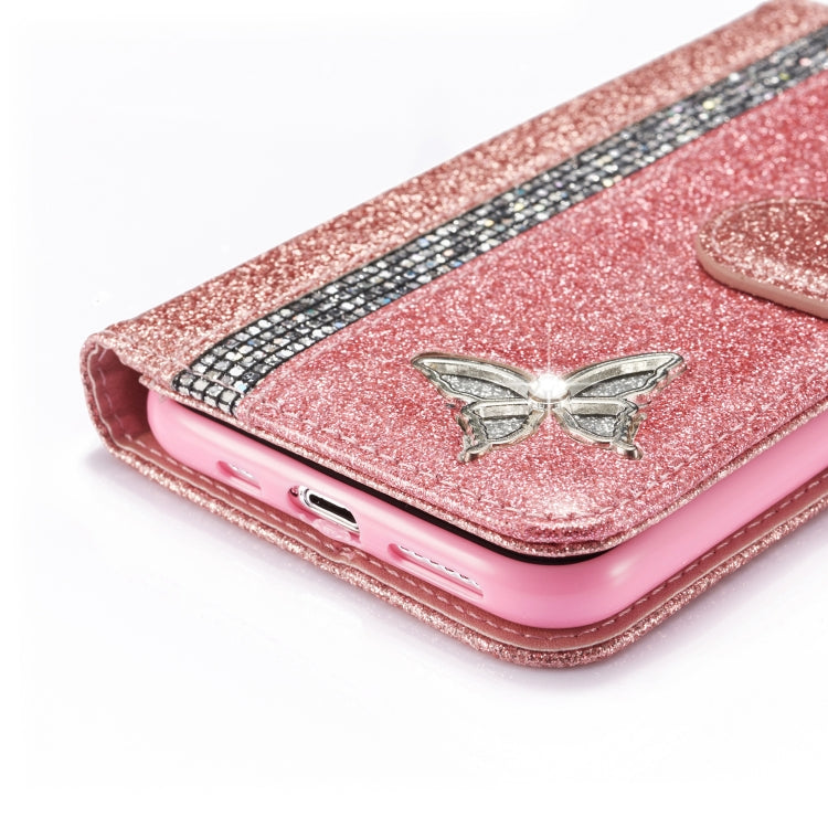 For iPhone 11 Pro Glitter Powder Butterfly Leather Phone Case