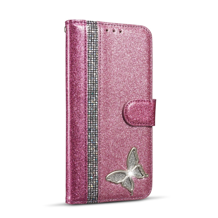 For iPhone 11 Pro Max Glitter Powder Butterfly Leather Phone Case