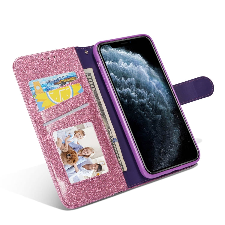 For iPhone 11 Pro Max Glitter Powder Butterfly Leather Phone Case