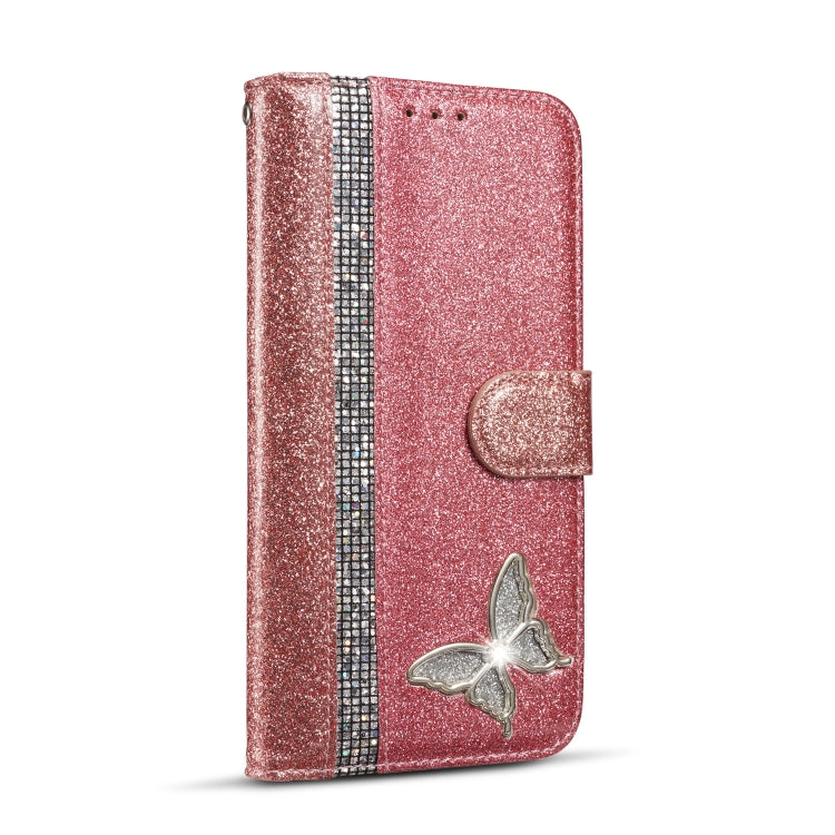 For iPhone 11 Pro Max Glitter Powder Butterfly Leather Phone Case