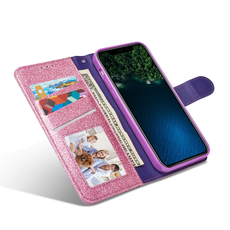 For iPhone 12 Pro Glitter Powder Butterfly Leather Phone Case