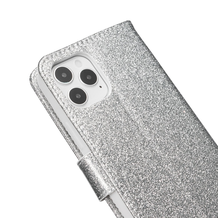 For iPhone 12 Pro Glitter Powder Butterfly Leather Phone Case