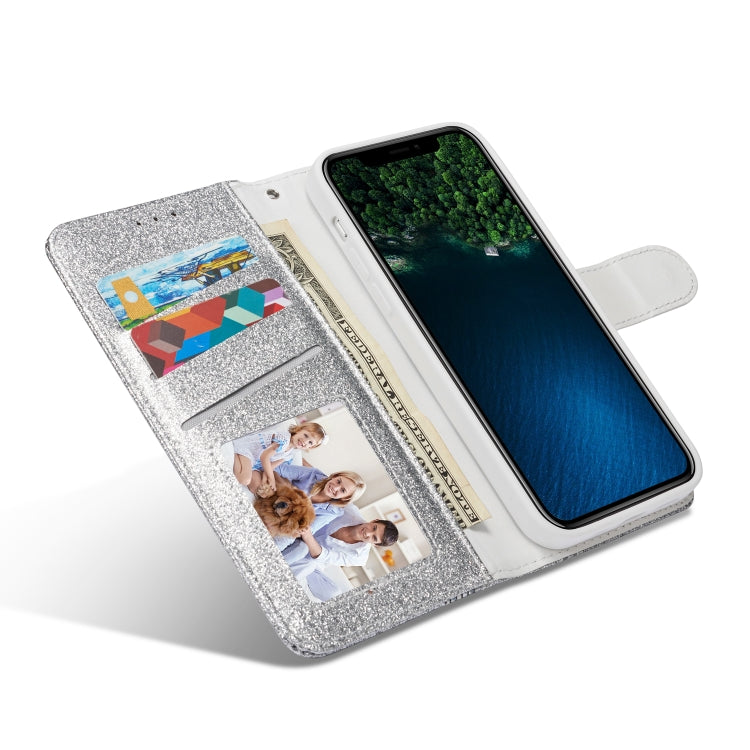 For iPhone 12 Pro Glitter Powder Butterfly Leather Phone Case