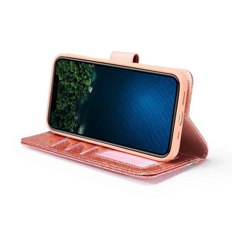 For iPhone 12 Pro Max Glitter Powder Butterfly Leather Phone Case
