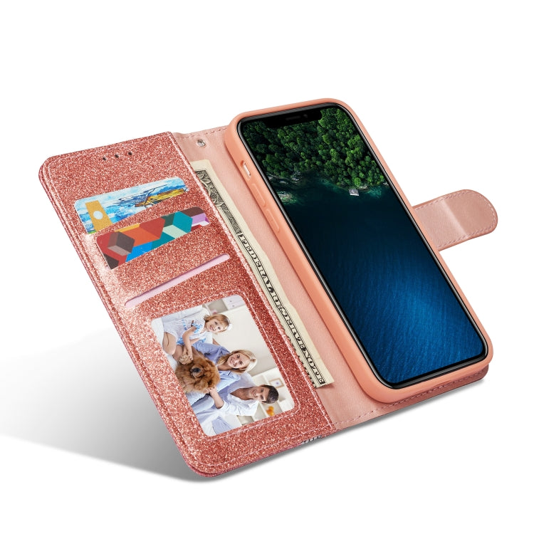 For iPhone 12 Pro Max Glitter Powder Butterfly Leather Phone Case