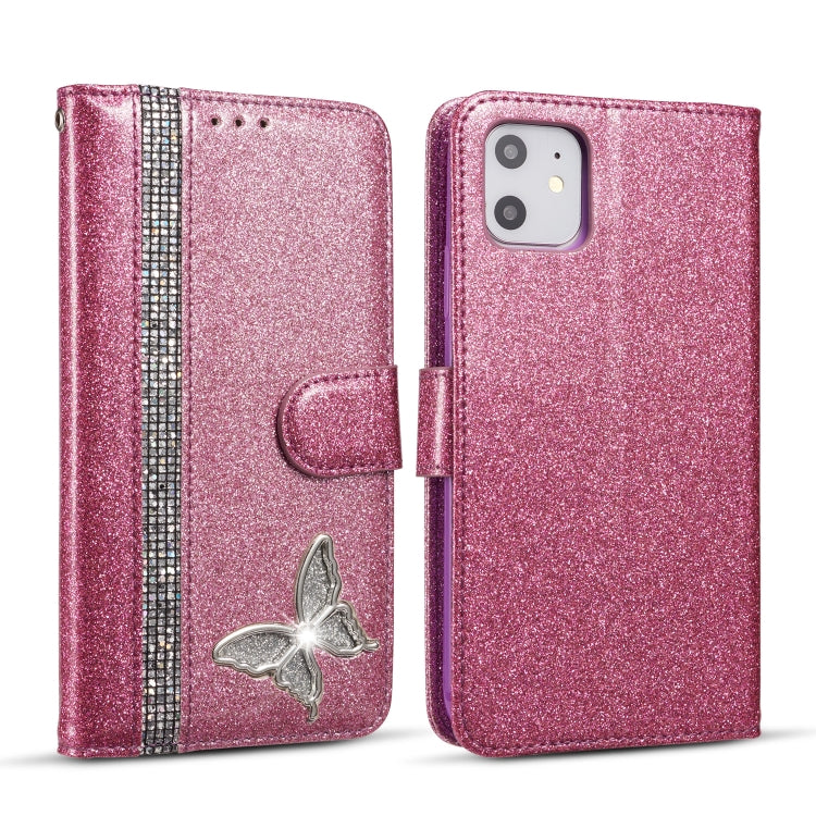 For iPhone 11 Glitter Powder Butterfly Leather Phone Case
