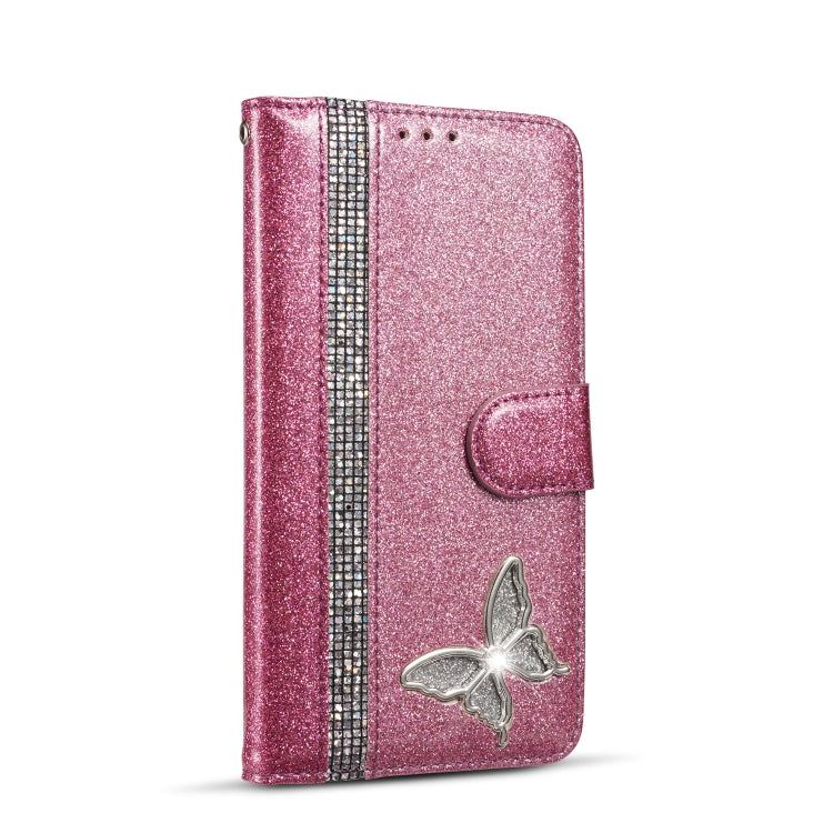 For iPhone 11 Glitter Powder Butterfly Leather Phone Case