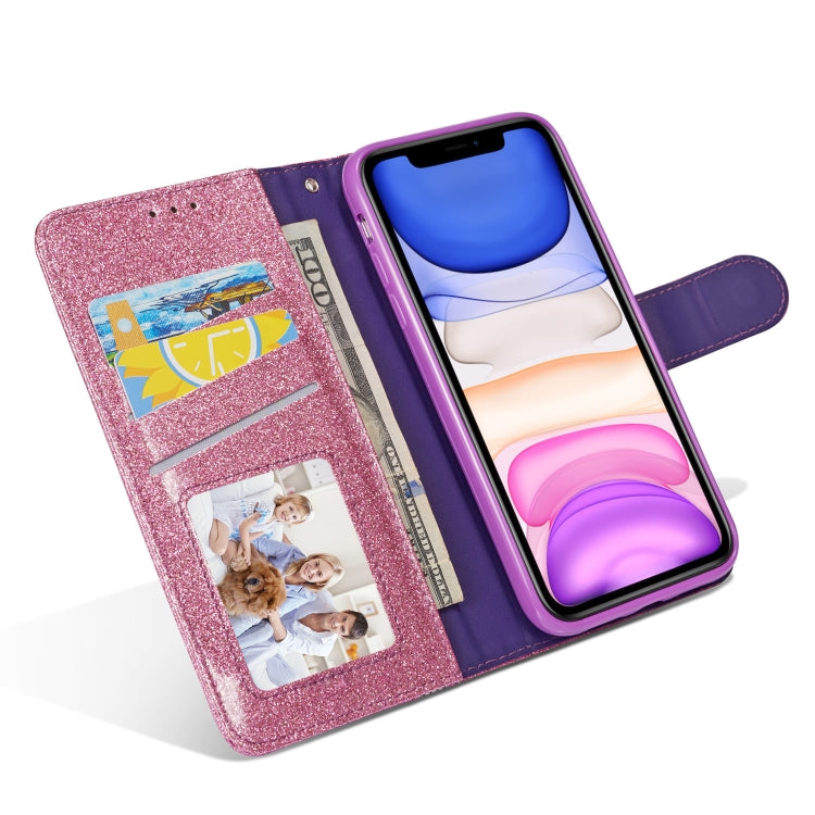 For iPhone 11 Glitter Powder Butterfly Leather Phone Case