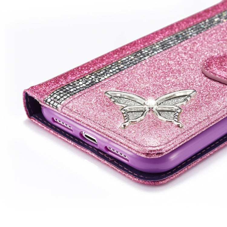 For iPhone 11 Glitter Powder Butterfly Leather Phone Case
