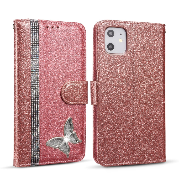 For iPhone 11 Glitter Powder Butterfly Leather Phone Case