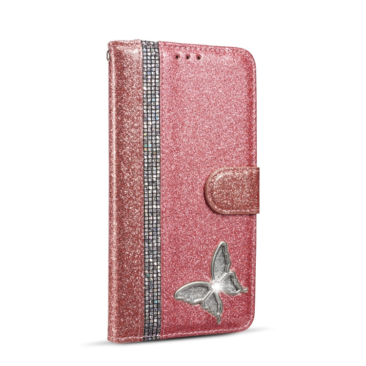 For iPhone 11 Glitter Powder Butterfly Leather Phone Case