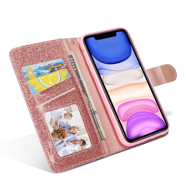 For iPhone 11 Glitter Powder Butterfly Leather Phone Case