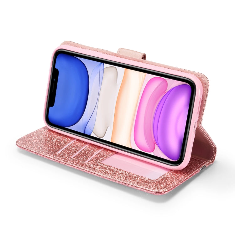 For iPhone 11 Glitter Powder Butterfly Leather Phone Case