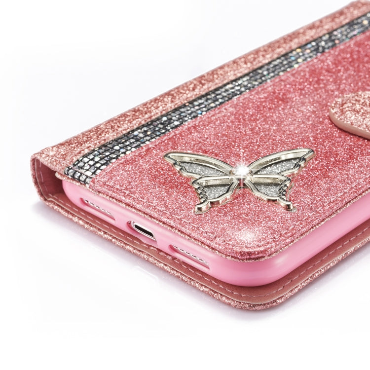 For iPhone 11 Glitter Powder Butterfly Leather Phone Case