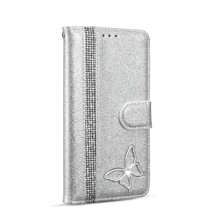 For iPhone 11 Glitter Powder Butterfly Leather Phone Case