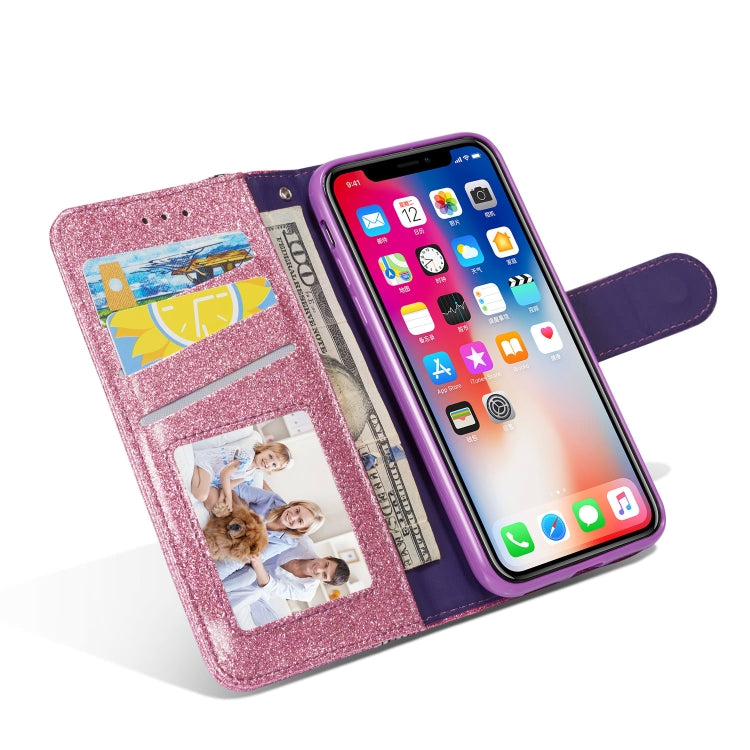 For iPhone X Glitter Powder Butterfly Leather Phone Case