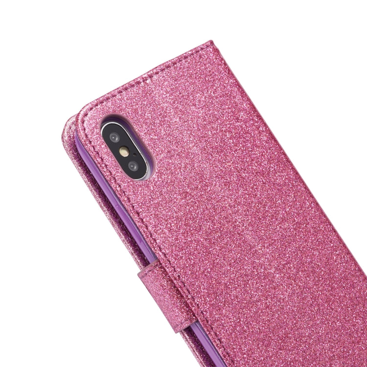 For iPhone X Glitter Powder Butterfly Leather Phone Case