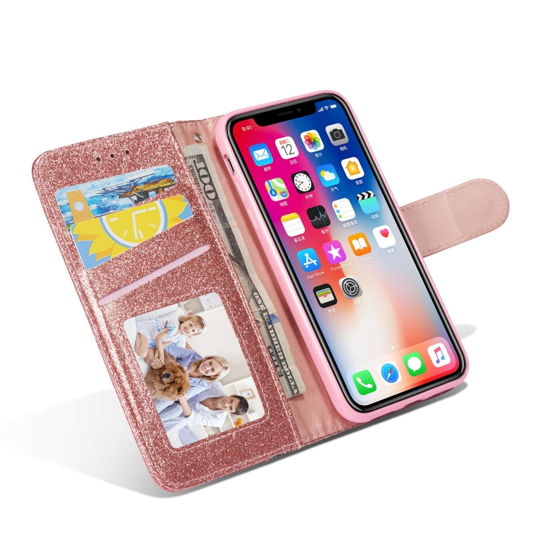 For iPhone X Glitter Powder Butterfly Leather Phone Case