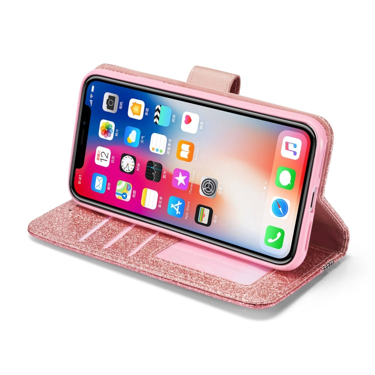 For iPhone X Glitter Powder Butterfly Leather Phone Case